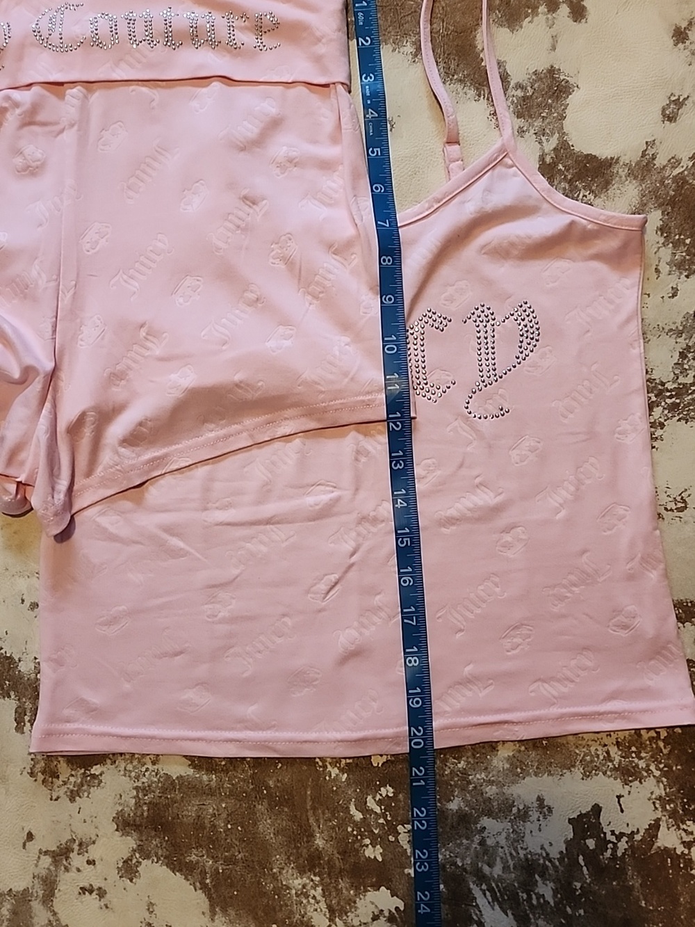 Juicy Couture Light Pink Rhinestone Logo Cami & Shorts Set. Size: L - Picture 3 of 3